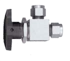 Two-way angle-type valve with ferrule