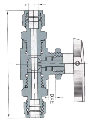 Straight type valve with ferrules