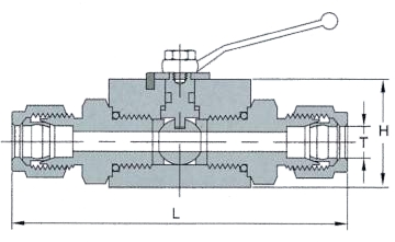 Square-type ball valve with ferrules