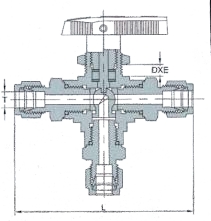 3-way ball valve with ferrules